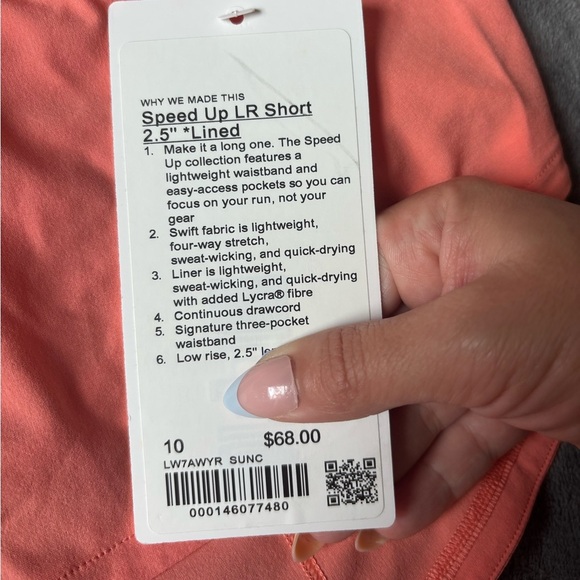 Lululemon Speed Up Low-Rise Lined Short 2.5" Sunny Coral Women's Size 10 NWT - Picture 3 of 4